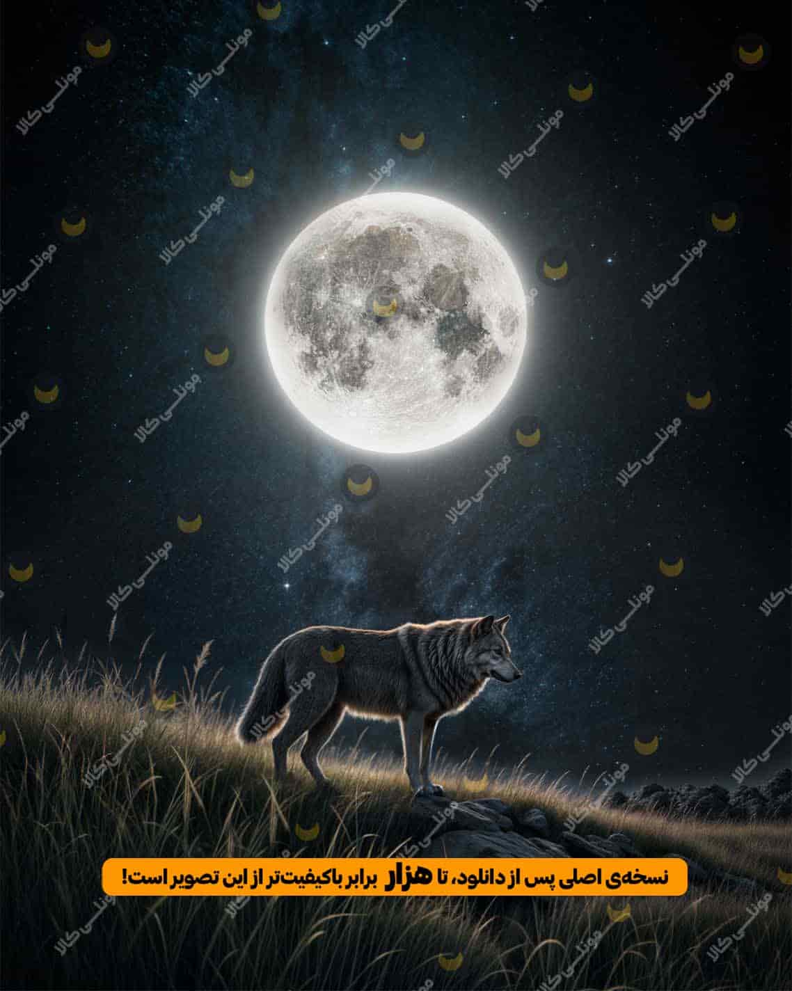 اثر هنری ماه کامل و گرگ تنها